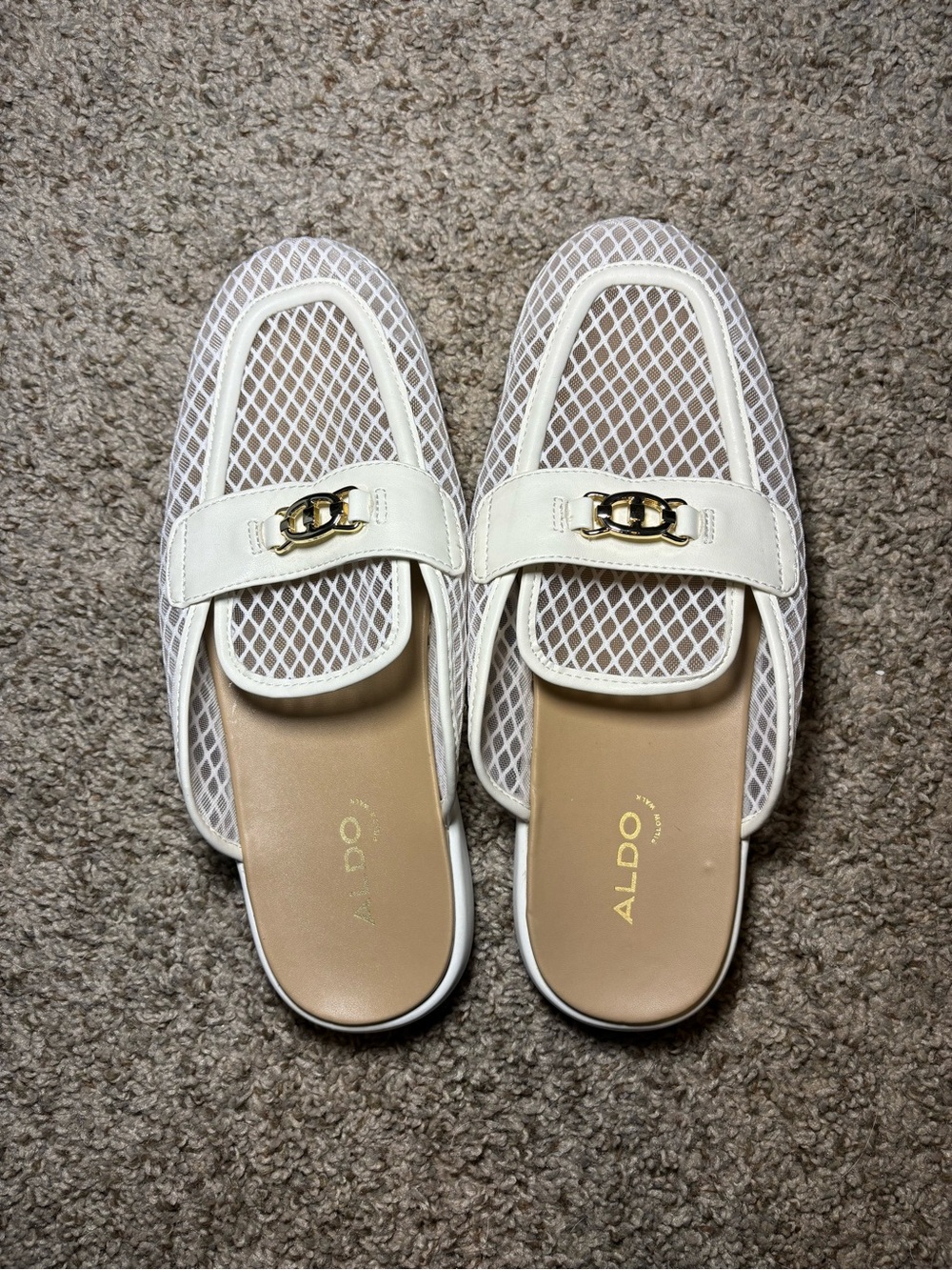 ALDO White Mesh Slip-On Mules